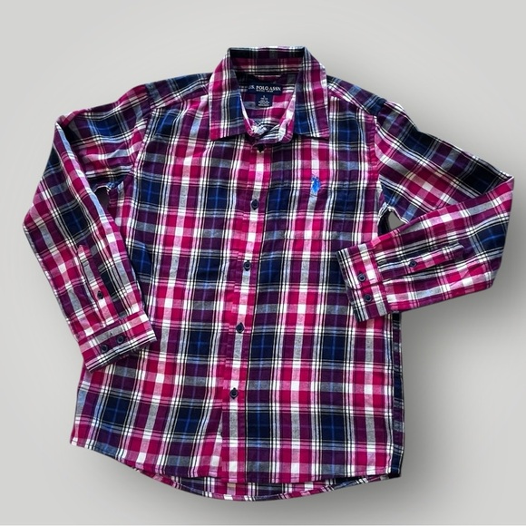 NWOT U.S. POLO ASSN. Blue/Red/White  Plaid Button Down Long Sleeve Shirt - Picture 6 of 16